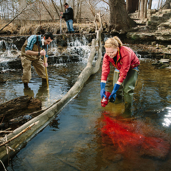 students doing water test with dye