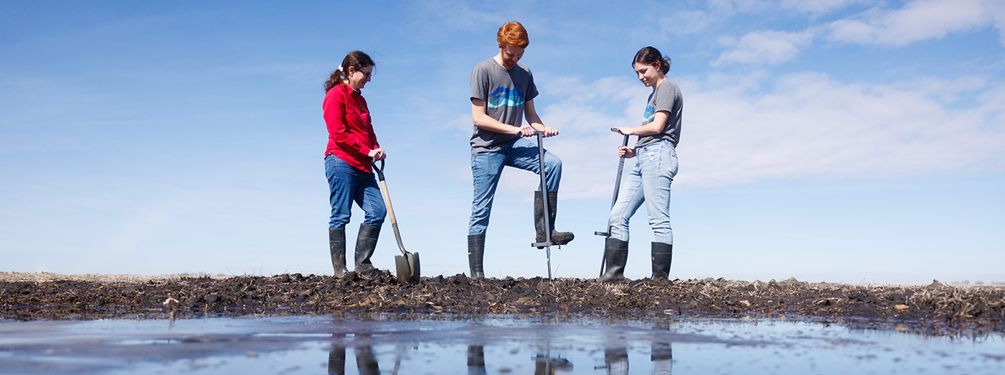 students and faculty collect soil samples